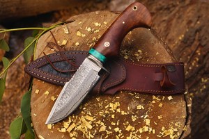 Couteau de chasse Bowie ambidextre THEWIZ CRAFTS, fait main, forgé à la main, en acier Damas, manche en os de 9,9 pouces avec bolster en Damas - Product Image 4
