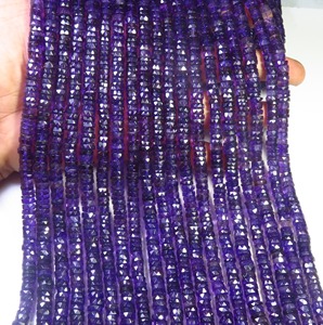 Cuentas de Amatista Púrpura en Forma de Rueda de 6mm, Perforadas al Centro, Facetadas, Planas, Tipo Disco, Hilo de 16 Pulgadas, Cuentas Heishi de Amatista Púrpura Natural de Primera Calidad - Product Image 3