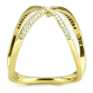 Anello in Acciaio Inossidabile DA387 Clear IP Gold (Ion Plating) con Zirconi Cubici di Grado AAA, Anelli alla Moda - Product Image 4