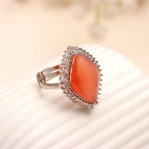 925 <b>Sterling</b> <b>Silver</b> Marquise Orange Coral <b>Ring</b> <b>Adjustable</b> Statement Gemstone Vintage Cocktail Bridal Jewelry for Women - Product Image 1
