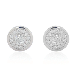 0.60 CT Bezel Set Halo Diamond <b>Stud</b> Earring 18K Gold Anniversary Engagement - Product Image 1