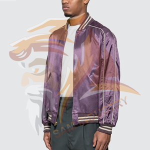 High Quality Custom Logo Men's Satin Jacket Custom Logo Printed Canvas Streetwear <b>Stand</b> Collar Satin Jacket For Men - Product Image 3