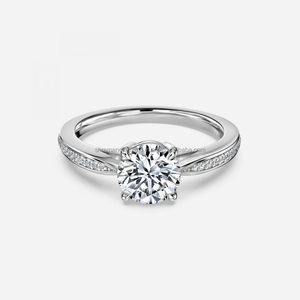 แหวนทองคำขาว 10K ดีไซน์เรียบหรู สไตล์โรแมนติก ประดับเพชรโมอิสซาไนต์ สำหรับงานแต่งงาน งานหมั้น หรือวันครบรอบ - Product Image 1