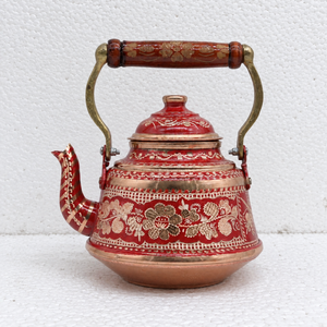 Handmade Turkish Copper <b>Tea</b> Kettle Enamel Painted Copper <b>Tea</b> Pot Decorative Vintage Teapot Wooden Handle OEM Wholesale - Product Image 2