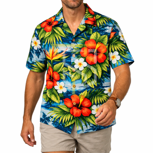 Camiseta Hawaiana Premium para Hombre, Ligera, 100% Algodón, Cuello Alto, Duradera, Informal y a la Moda - Product Image 1