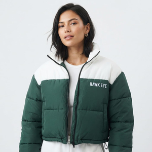 Fashion Two Tone Women Puffer <b>Jacket</b> <b>Short</b> Length Quilted Winter <b>Jacket</b> Full Zip Streetwear Style Outerwear - Product Image 1