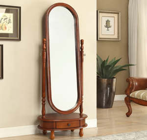 Miroir pleine longueur unique, abstrait et cintrée, avec cadre en bois naturel clair. Look chic. Disponible au prix de gros. - Product Image 3