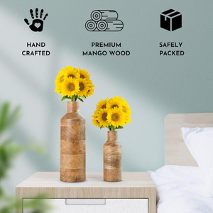 Juego de 2 Jarrones de Madera de Mango con Diseño Rústico, Jarrones de Madera con Forma de Botella para Flores, Decoración del Hogar - Product Image 5