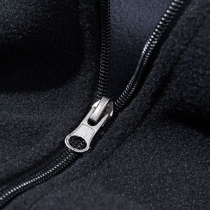 Men's Black Fleece Jacket Full Zip Stand Collar Casual Autumn Wear Breathable Knitted Polyester Outerwear - Product Image 6
