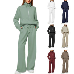 Good Quality Women Winter Hooded Solid Midweight Tracksuit <b>Set</b> with Custom Logo Breathable Cotton - Product Image 1
