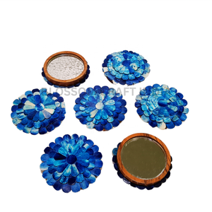 Espejo de mano compacto de madera de nogal Vintage hecho a mano azul madre perla hueso incrustaciones ágata decoración pulido amor regalo mujeres niñas - Product Image 3