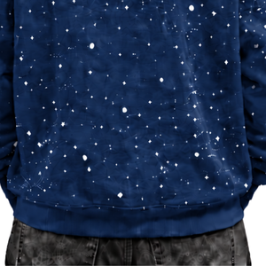 <b>Navy</b> Blue Speckled Print <b>Mens</b> Pullover Hoodie Heavyweight <b>Fleece</b> Casual Streetwear Sweatshirt Drawstring Hood Kangaroo Front P - Product Image 5