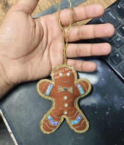 Handmade Gingerbread Man Embroidered Christmas <b>Ornament</b> with Sequin Detail Medium Size Hanging Decoration - Product Image 3