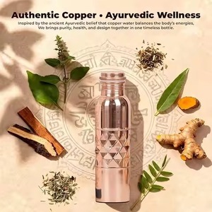 Authentic Copper Water Bottle Ayurvedic Wellness Portable Travel <b>Drinkware</b> Oriental Design Pure Reusable Eco Friendly - Product Image 1