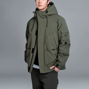เสื้อแจ็คเก็ตพัฟเฟอร์มีฮู้ดสีเขียวมะกอกสำหรับผู้ชาย กันลม บุโพลีเอสเตอร์หนา เสื้อโค้ทลำลองสำหรับฤดูหนาว มีกระเป๋า ทรงปกติ - Product Image 2