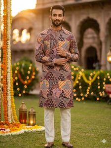 Última Tendencia en Kurta Pijama de Algodón Suave Estampado para Hombre, Ideal para Fiestas, Bodas y Ocasiones Especiales - Product Image 3