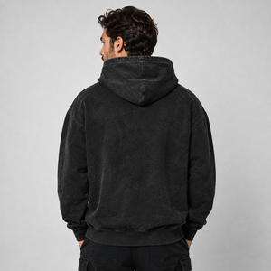 Sudadera con Capucha para Hombre, Estilo Desgastado con Lavado Ácido, Corte Holgado, Algodón, Estilo Urbano Vintage, Logotipo Personalizado, Venta al Por Mayor - Product Image 2