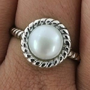 Anillo de perlas de agua dulce, plata de ley 925, regalo de joyería para ella, engaste de bisel, joyería de perlas hecha a mano - Product Image 6