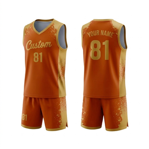 Maillot de basket-ball personnalisé or orange du fabricant – Nom et numéro d'équipe sublimés, respirant, sans manches, col en V, pour le sport - Product Image 1