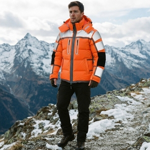 <b>Men</b> Orange <b>Reflective</b> Stand Collar Puffer <b>Jacket</b> Quilted Winter Coat High Visibility Insulated Workwear Outdoor Front <b>Jacket</b> - Product Image 4
