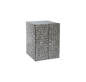 Charcoal Grey White Mixed Stripe Mosaic <b>Square</b> <b>Side</b> <b>Table</b> Stools Mother of Pearl Elegant Handcrafted Wooden Stool Decor - Product Image 1