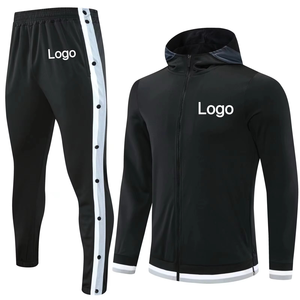 Custom Hooded Tracksuit Snap Button Side Stripe <b>Pants</b> Set Mens Sport Training Warm Up Suit OEM Athletic Wear - Product Image 1
