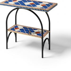 Mesa Taburete con Incrustaciones de Hueso Azul Rey – Mesa Auxiliar Decorativa Hecha a Mano para Sala de Estar y Dormitorio - Product Image 4