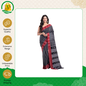 Premium Quality Daily Casual Wear Soft & Light Weight 100% Pure Handloom Fancy Design <b>Red</b> Black White Buti Cotton <b>Saree</b> for Sale - Product Image 4