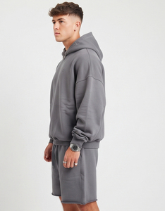 Conjunto de Sudadera con Capucha y Pantalones Cortos Holgados para Hombre, 100% Algodón, Felpa Gruesa, Cintura con Cordón Ajustable, Largo hasta la Rodilla, Talla Grande - Product Image 6
