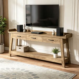 Elegante Consolle Lunga in Legno Teak con Piano in Acciaio Inossidabile per Ingresso Appartamento Magazzino Hotel Casa Arredamento Tavolo Laterale - Product Image 4