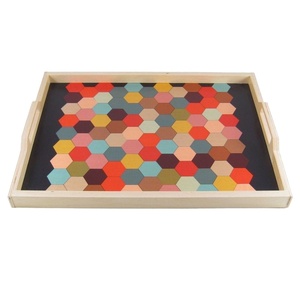 Recién llegado, bandeja de servicio de madera Rectangular, vajilla de madera Natural con estampado de esmalte para comedor en casa - Product Image 4