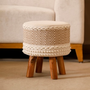 Luxury Handcrafted Round Minimalist Movable Wooden Stool for Living Room - Product Image 3