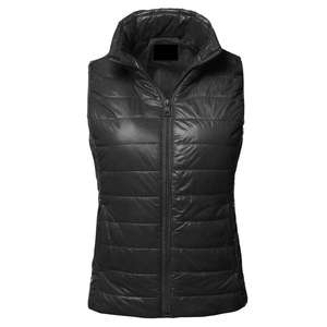 Veste matelassée noire en PU pour femme, col montant, fermeture éclair, coupe-vent, ajustée, style décontracté, couleur unie, pour l'hiver - Product Image 1