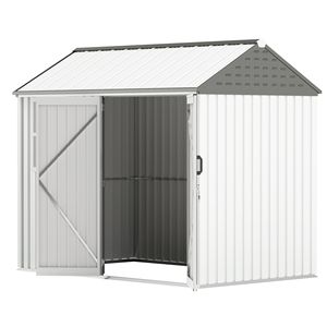 8FT X 6FT White Metal Garden Storage <b>Shed</b> Extra Large Outdoor Tool Storage House Doors <b>Window</b> Air Vents <b>Frame</b> Alloy Plastic - Product Image 1