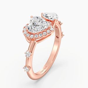 Double Heart <b>Open</b> Cuff Engagement <b>Ring</b> - Product Image 6