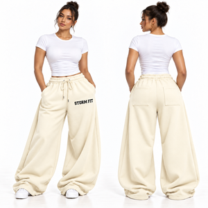 Pantalones Cargo de Forro Polar Personalizados para Mujer, Color Azul Cielo, Resistentes al Viento, Transpirables, de Pierna Ancha, Cintura Media, con Cordón Elástico, Corte Regular - Product Image 2