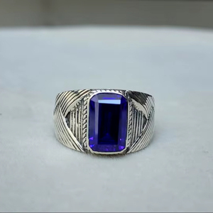 Blue Sapphire Signet <b>Ring</b> Cushion Gemstone 925 Sterling Silver Designer <b>Ring</b> Men Women Gift Elegant Jewelry - Product Image 1