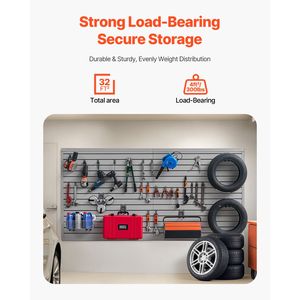 Panneau mural en PVC gris réglable facile à installer, 8 x 4 pieds, design modulaire, système de rangement mural pour garage - Product Image 2