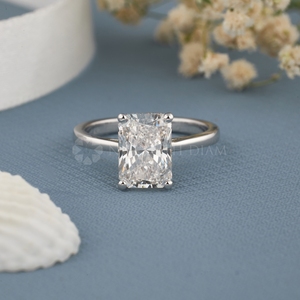 Bague solitaire en diamant taille radiant au design tendance, diamant de laboratoire, or blanc, bijoux fins en diamant pour femme - Product Image 1