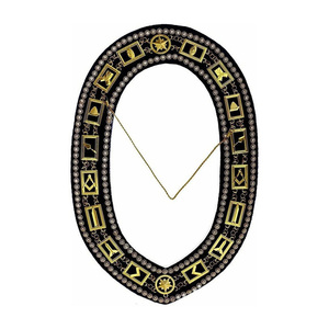 Collier de chaîne de loge bleu premium en métal doré avec bijoux, accessoires maçonniques en velours noir, maillons de chaîne maçonnique en métal doré - Product Image 1