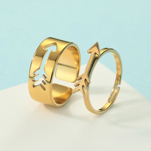 Anillos de Pareja con Diseño de Arco y Flecha, Chapados en Oro, de Acero Inoxidable, Diseño de Cupido, Joyería de Moda, Anillos Combinables para Mujer y Hombre - Product Image 3