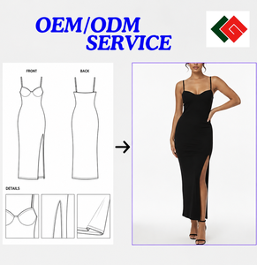 Robe longue moulante noire pour femme, col en V, bretelles spaghetti, fente haute, décontractée, en satin imprimé, coupe ajustée, vente en gros - Product Image 5
