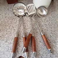 Ustensiles de cuisine modernes en acier inoxydable de bonne qualité, louche, spatule, cuillère à spaghetti, manche personnalisé, emballage personnalisé