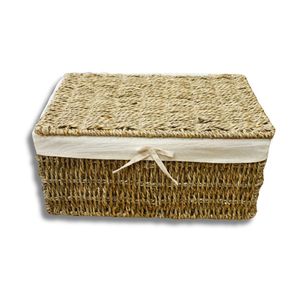 Cesta de Almacenamiento de Mimbre y Hierba Marina con Tapa, Solución de Almacenamiento Tejida Natural - Product Image 1
