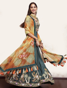 Elegante conjunto de Lehenga Choli para mujer con bordado floral, cuentas de cristal, trabajo con hilo y dupatta teñida. - Product Image 1