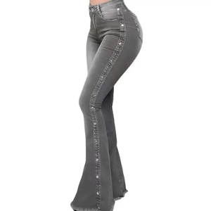 Pantalones Vaqueros Acampanados con Efecto Desgastado Personalizados, Nuevos Pantalones de Mezclilla Elegantes de Alta Calidad, 100% Algodón, Diseño Stone, Pantalones para Mujer - Product Image 1