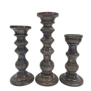 Bougeoirs de pilier en bois marron rustique pour la décoration intérieure pour Noël Bougeoirs de chandelier marron rustiques pour bougies de pilier - Product Image 1