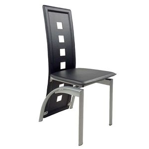 Set di 4 Sedie da Pranzo N201 con Schienale Lungo, Decorazione Quadrata Traforata, Cuscino in Pelle PU Nera e Gambe Elettroplaccate - Product Image 6