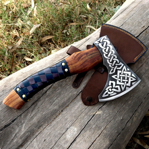 Handcrafted Carbon Steel Industrial Grade Camp Hatchet <b>Wood</b> Handle Genuine Leather Sheath | DIY Outdoor Survival Tool | OEM Ma - Product Image 5