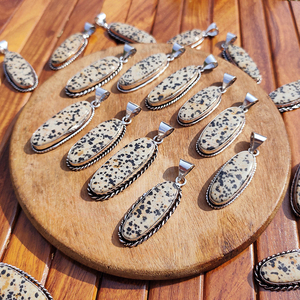 Collar con Colgante de Cristal de Jaspe Dálmata con Engaste de Bisel, Hecho a Mano, Chapado en Plata sobre Latón, Estilo Bohemio, Joyería para Regalo de Boda - Product Image 2